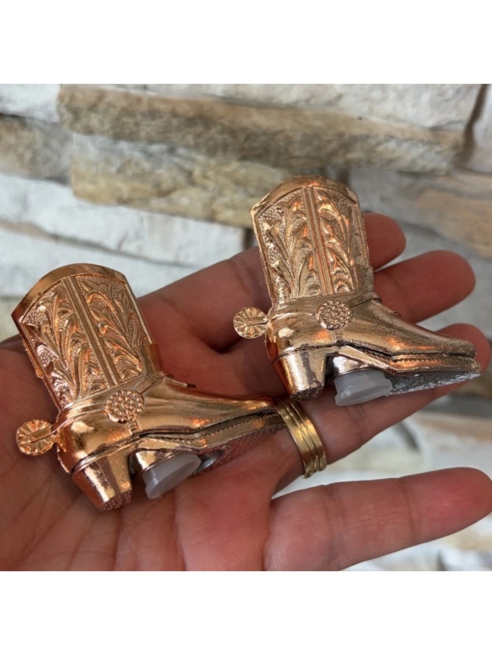 Salt & Pepper Shakers Cowboy Boots Spurs Copper Montana Souvenir Vintage Western
